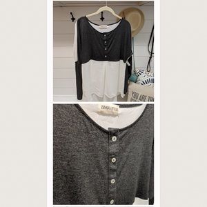 Charcoal grey and white long sleeve tee